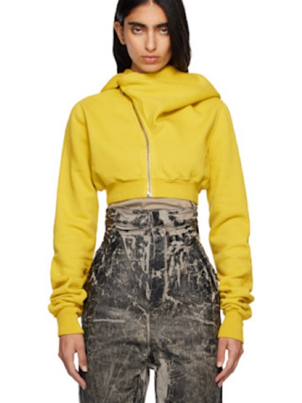 Rick Owens Yellow Cropped Hoodie